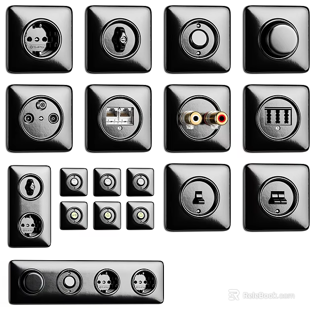 Modern Black Electrical Switch Panels With Various Functions For Home Use 3d model 