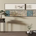 Traditional Chinese Calligraphy Artworks Hanging With Bonsai Tree And Decor Items