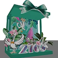 Green Decorative Boxes With Large Bows Tropical Plants Flowers Swan Decorations And Numbers 2108 2109