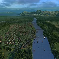 Aerial Planning of River Surrounded Planned Area with Forest and Mountains