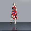 Hinged Door Display With Red Dress Mannequin In Grey Background Setting