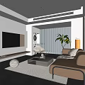 Modern Living Room Interior Design With Beige Sofa TV Wall And Green Plant