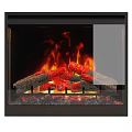 Modern Electric Fireplace With Realistic Flames Faux Logs Brick Interior And Black Frame