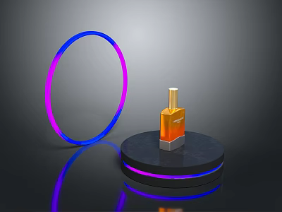 Woman Using Orange Gold Perfume Bottle With Blue Pink Neon Ring And Glowing Edges 3d model