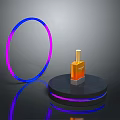 Woman Using Orange Gold Perfume Bottle With Blue Pink Neon Ring And Glowing Edges