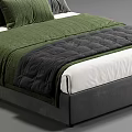 Modern Double Bed With Green Gray Bedding White Sheets And Black Headboard 3d model