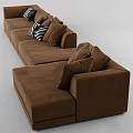 Modern Brown Sectional Sofa With Striped Pillows And Soft Cushions 3d model