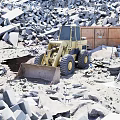Aerial View Planning of Construction Site With Yellow Bulldozer Rubble and Metal Container