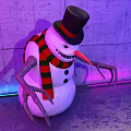 Snowman Doll With Black Top Hat Red Green Striped Scarf Carrot Nose And Twig Arms