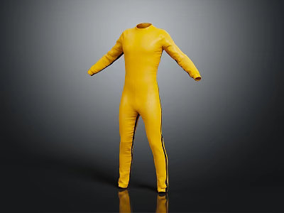 Yellow Bodysuit Costume For Hero Character Standing Pose With Black Stripes And Animal Elements 3d model