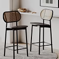 Stylish Bar Stools Design With Woven Backrest Black Frame And White Countertop 3d model