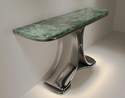 Modern Console Table With Green Marble Top And Sleek Metal Base 3d model