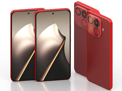 Two Red Smartphones With Front Display Screen And Rear Camera Module Design 3d model