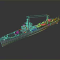 Detailed Military Warship Model As Water Transport With Historical Naval Features