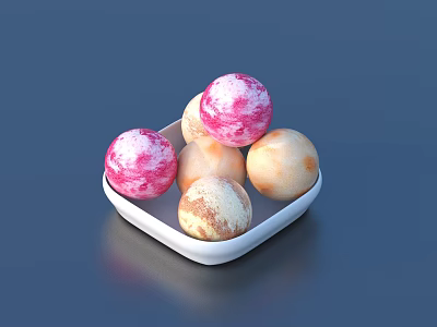 Colorful Decorative Balls With Pink And Beige Spots In White Square Plate 3d model