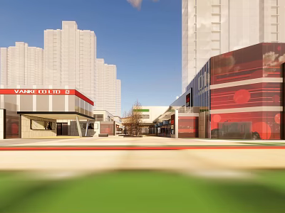 Modern Commercial Street With Tall Buildings Shops And Pedestrian Area 3d model