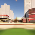 Modern Commercial Street With Tall Buildings Shops And Pedestrian Area