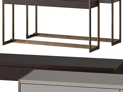 Modern Dining Table With Metal Frame Wooden Top And Storage Drawers 3d model