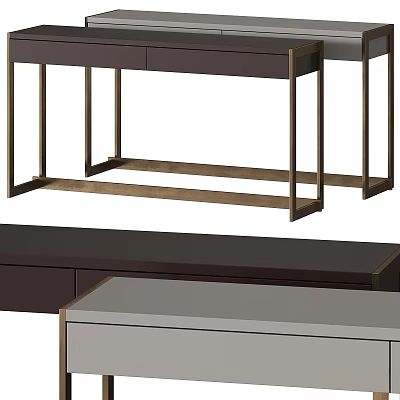 Modern Dining Table With Metal Frame Wooden Top And Storage Drawers 3d model