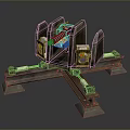 Mechanical Weapon Structure Featuring Spring Components Blue Red Parts And Metal Base