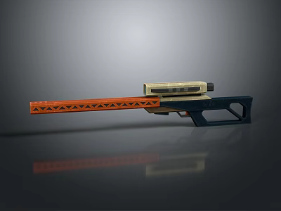 Long Barreled Weapon With Orange Stripes Transparent Section And Black Grip Design 3d model