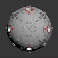 Detailed Design of Gray Aerospace Sphere With Red Cross Markings Circular Windows And Gears