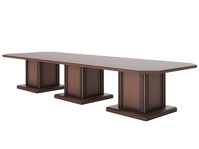 Modern Conference Room With Long Wooden Table And Multiple Sturdy Leg Supports 3d model