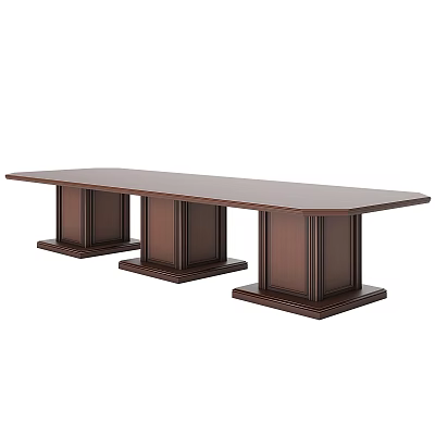 Modern Conference Room With Long Wooden Table And Multiple Sturdy Leg Supports 3d model
