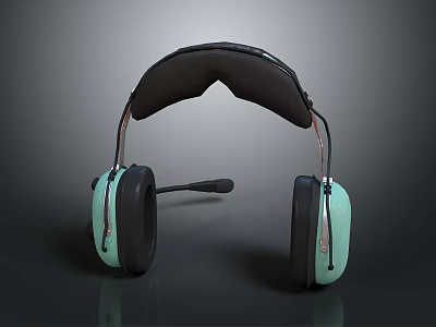 Modern Light Green Headphones With Soft Ear Cups Adjustable Headband And Microphone Design 3d model