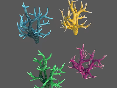 Colorful Coral Like Plants In Blue Yellow Green Purple Colors 3d model
