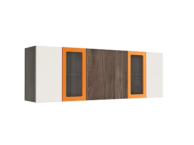 Modern Storage Cabinet With Orange Brown And White Panels And Glass Doors 3d model