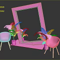Stylish Pink Event Entrance Frame With Pink Chairs And Decorative Plants 3d model