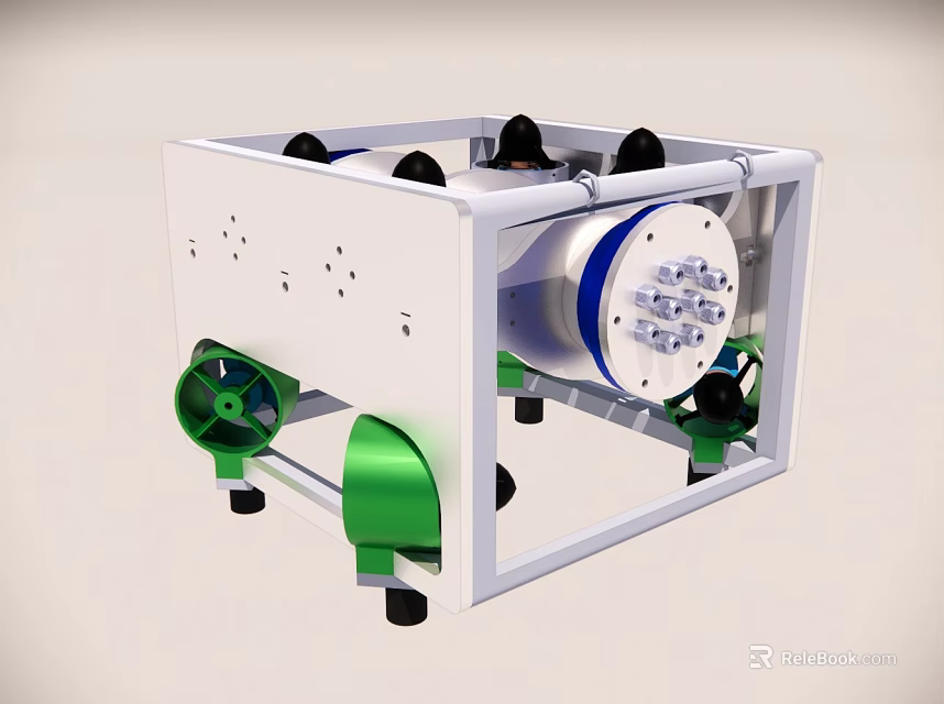 Industrial Equipment Featuring White Frame Green Wheels Black Components And Cylindrical Design 3d model 