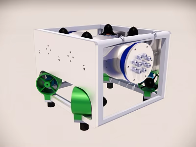 Industrial Equipment Featuring White Frame Green Wheels Black Components And Cylindrical Design 3d model