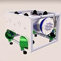 Industrial Equipment Featuring White Frame Green Wheels Black Components And Cylindrical Design