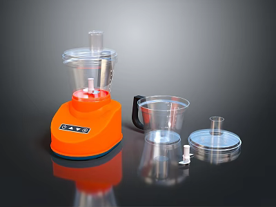 Orange Food Processor With Transparent Cups Lid And Accessories For Home Kitchen 3d model