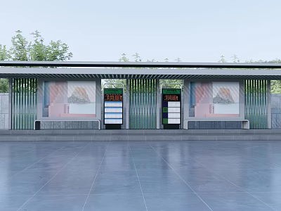 Modern Bus Stop With Glass Curtain Walls Seats And Electronic Screens 3d model