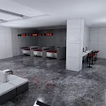 Spacious Bright Service Hall With White Walls Marble Floors Rest Seats And Green Plants