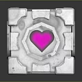 Unique Weapon Cube With Gray Geometric Design And Pink Heart Shaped Windows 3d model