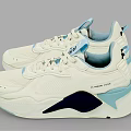 White Casual Sneakers With Light Blue Accents And Dark Contrast Side Panels