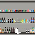 Variety of Drinks on Multiple Shelves with Different Bottles and Cartons