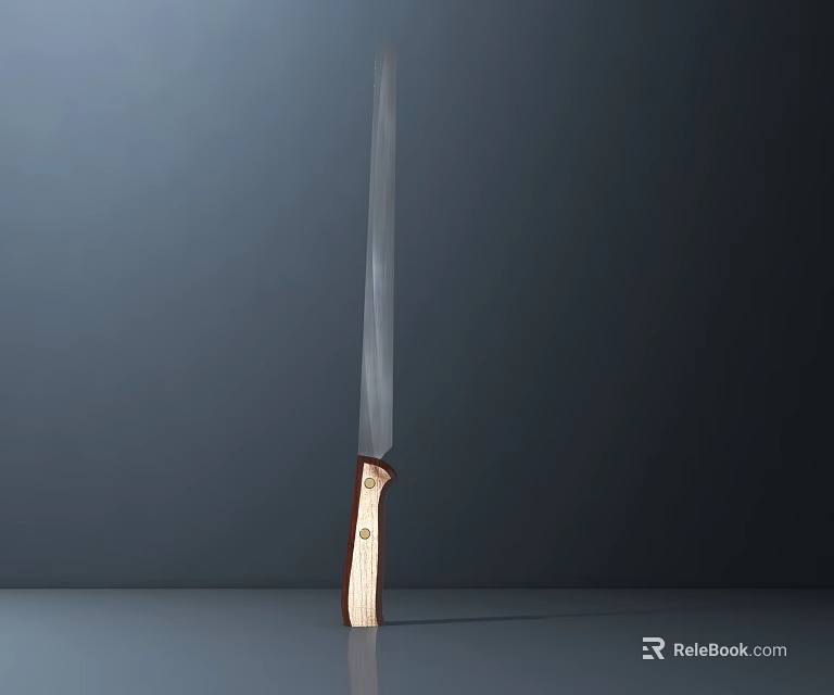 Tactical Knife With Long Sharp Blade And Wooden Handle For Outdoor Use 3d model 