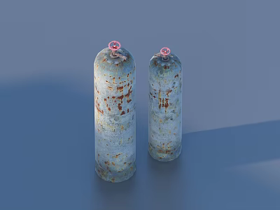 Two Rusted Gas Cylinders With Pink Caps On Blue Background 3d model