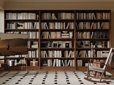 Cozy Wooden Bookshelf Filled With Books And Decorative Items In Reading Space 3d model