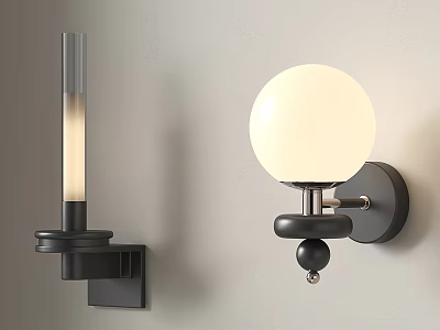 Modern Wall Lamps Featuring Glass Cylinder And Spherical Shade With Black Base 3d model