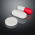 White Round And Oval Pills With Red White Capsule On Dark Reflective Surface 3d model