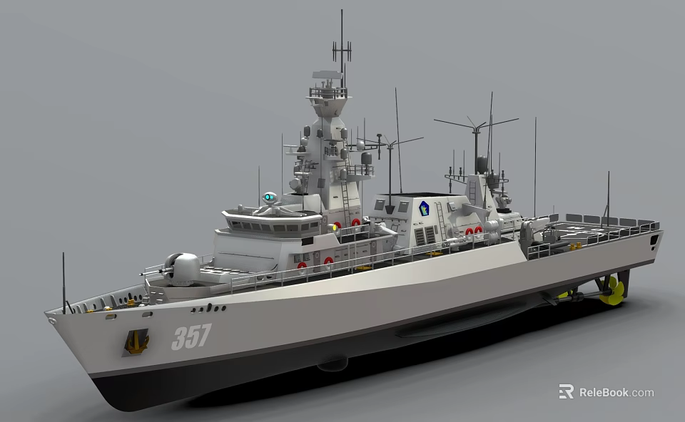 Modern Naval Warship Number 357 With Antenna Radar Systems And Deck Equipment 3d model 