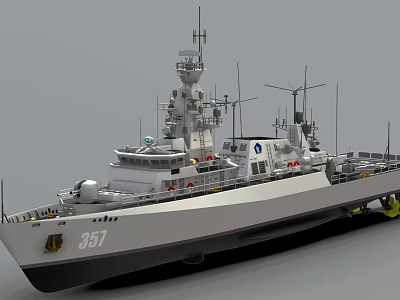 Modern Naval Warship Number 357 With Antenna Radar Systems And Deck Equipment 3d model