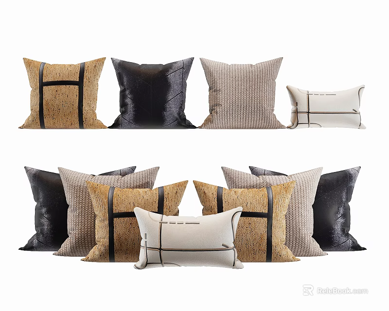 Modern Stylish Throw Pillows With Woven Leather And Neutral Tones Design 3d model