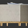 Curved Multi Seat Sofa with Light Gray Fabric and Blue Gray Cushions on Wooden Legs